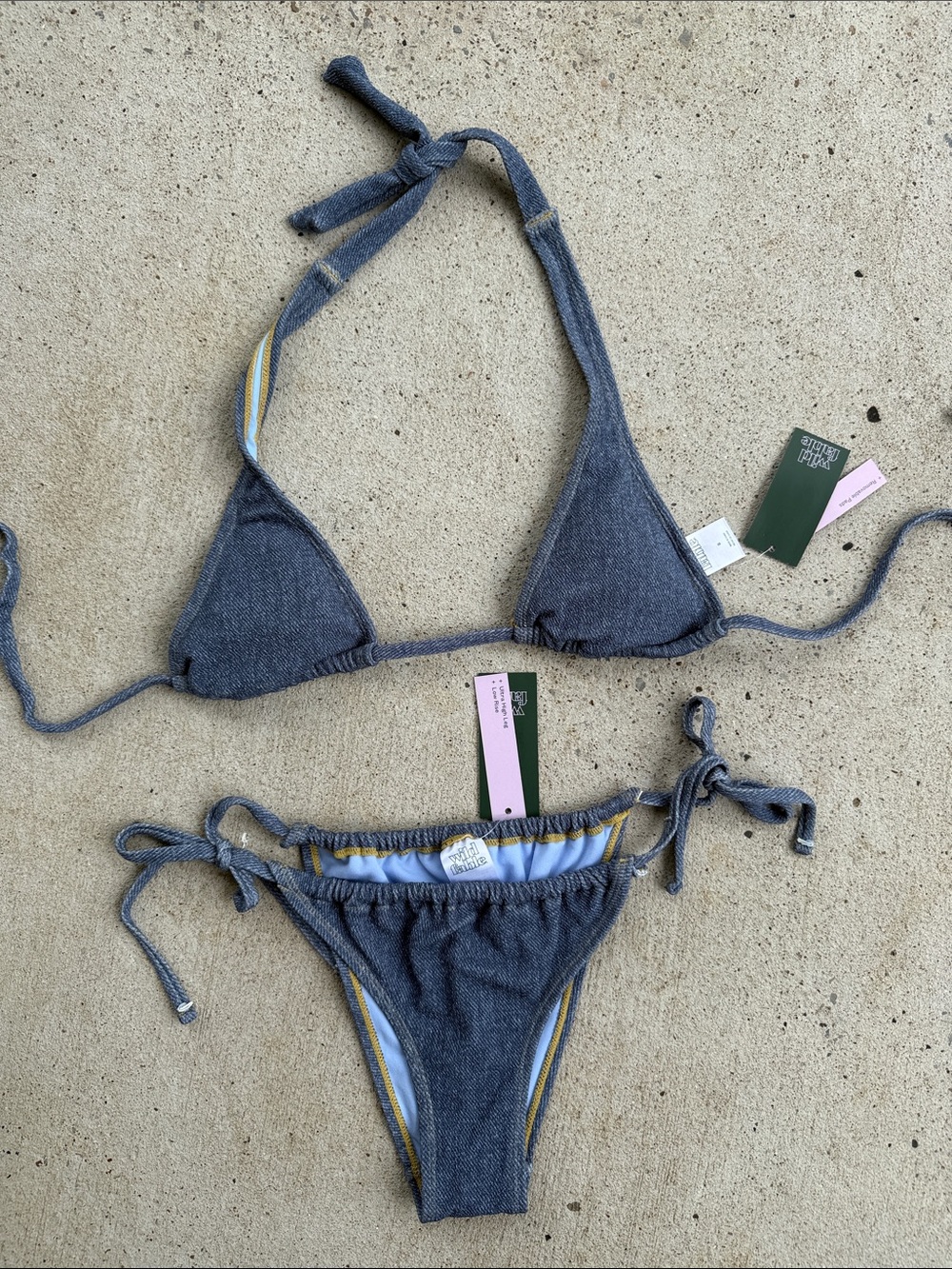 NWT Wild Fable Faux Denim Textured Triangle/String Bikini Size Small - Picture 9 of 9